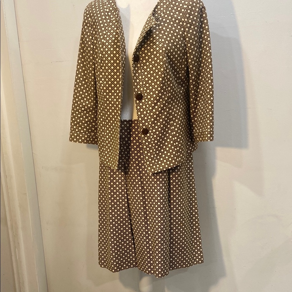 Vintage Brown Patterned Skirt Suit